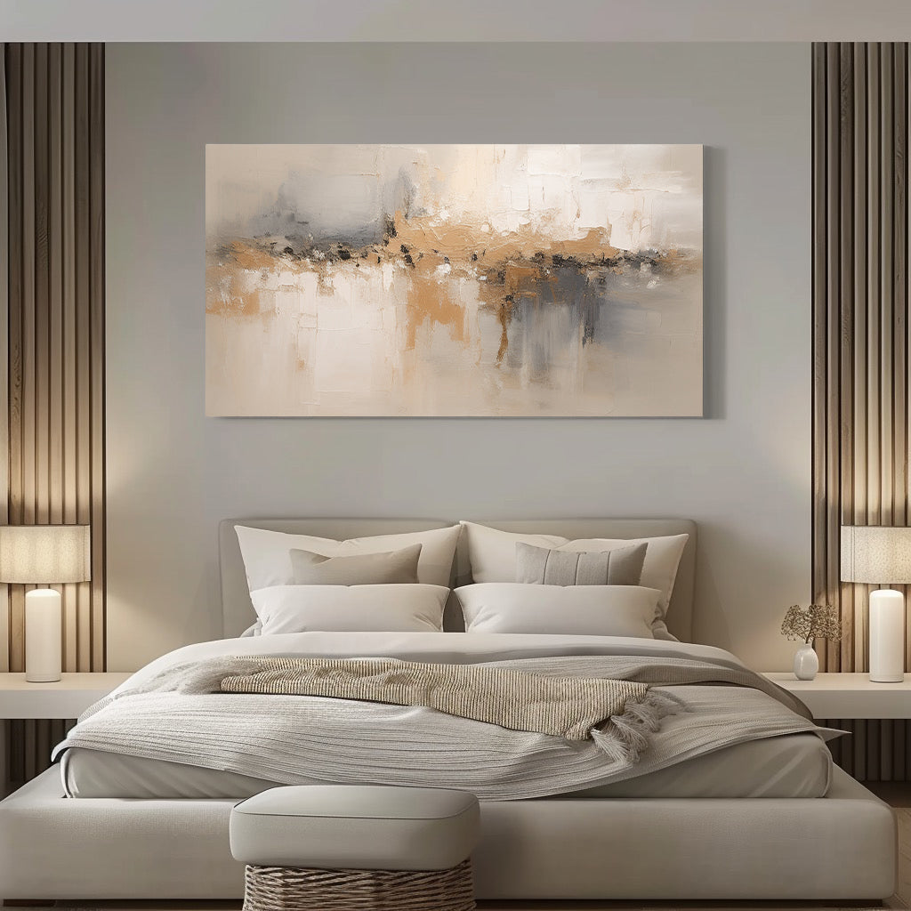 Elegant Minimalist Abstract Oil Painting in Soft Neutrals and Earthy Tones