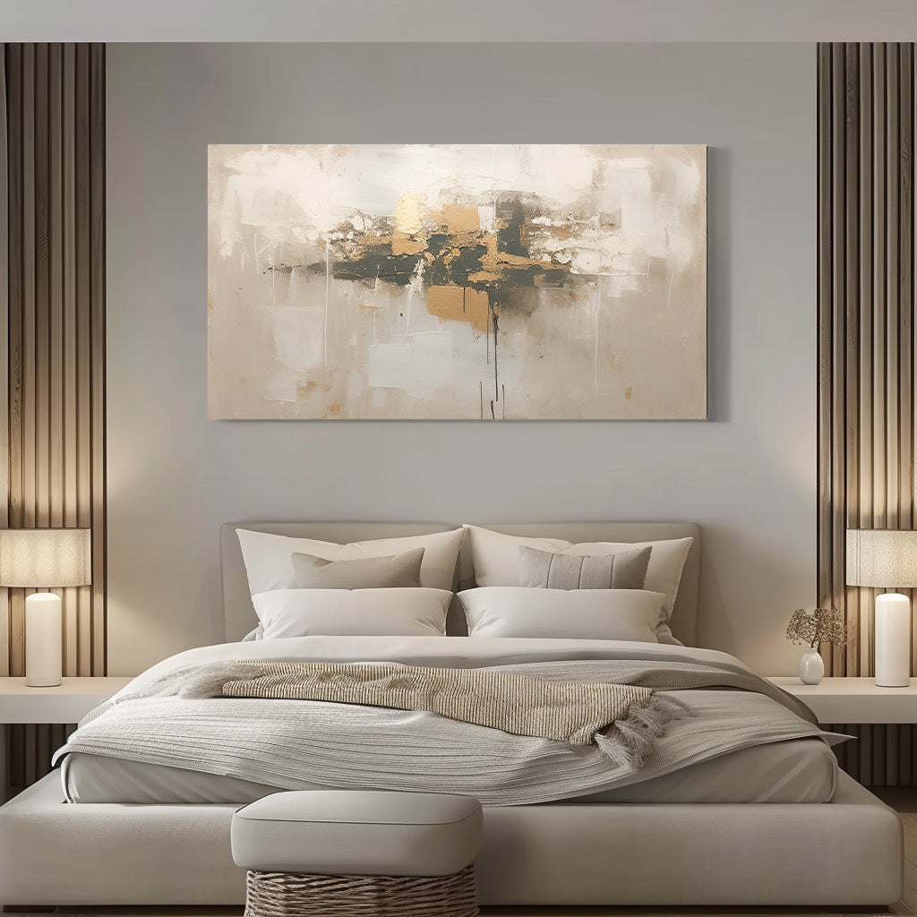 Elegant Minimalist Abstract Oil Painting with Gold Accents for Modern Decor