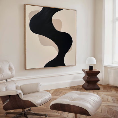 Black and Beige Abstract Oil Painting for Modern Home Decor