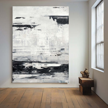 Stunning Black and White Abstract Seascape Oil Painting for Modern Home Decor