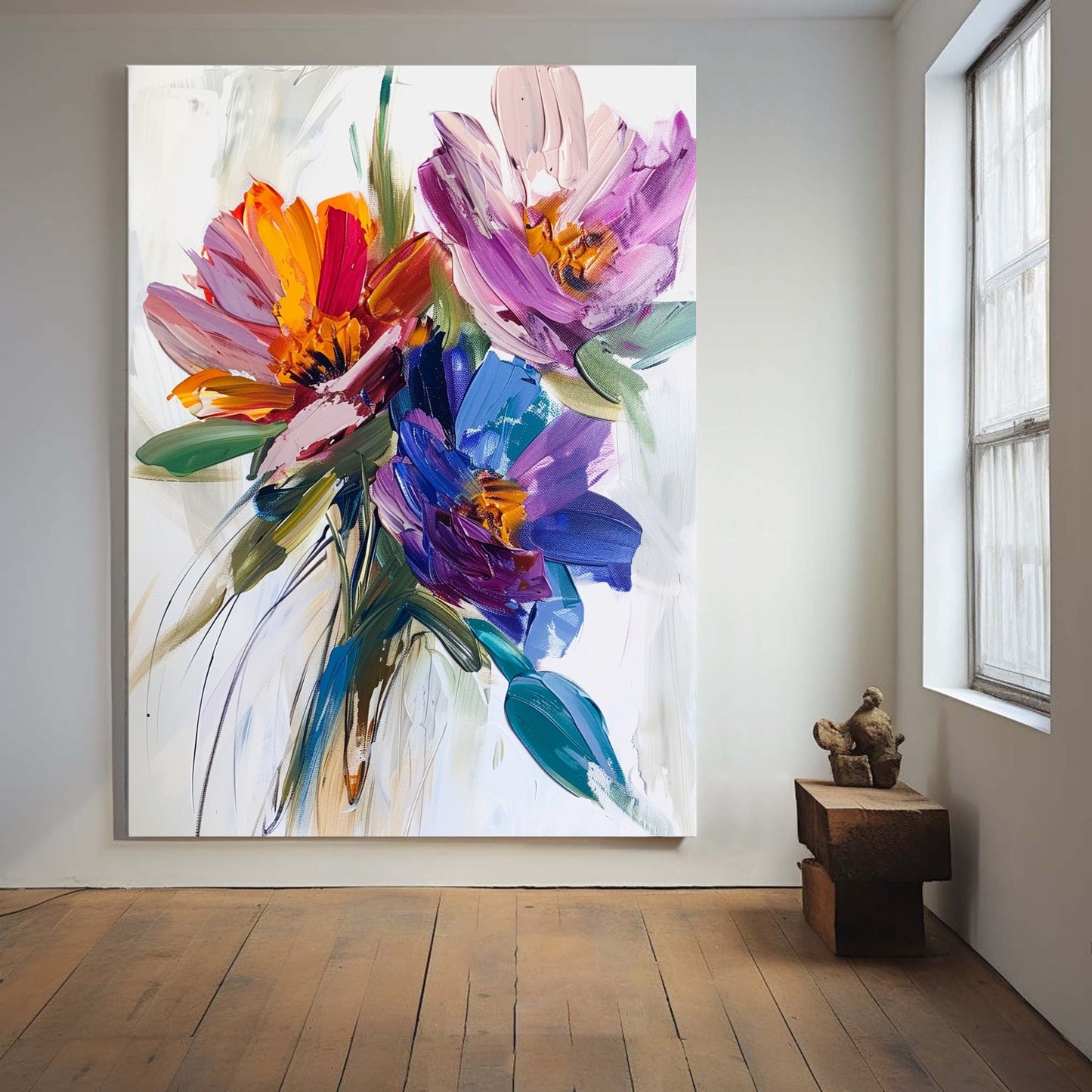 Vibrant Floral Abstract Oil Painting for Colorful Home Décor