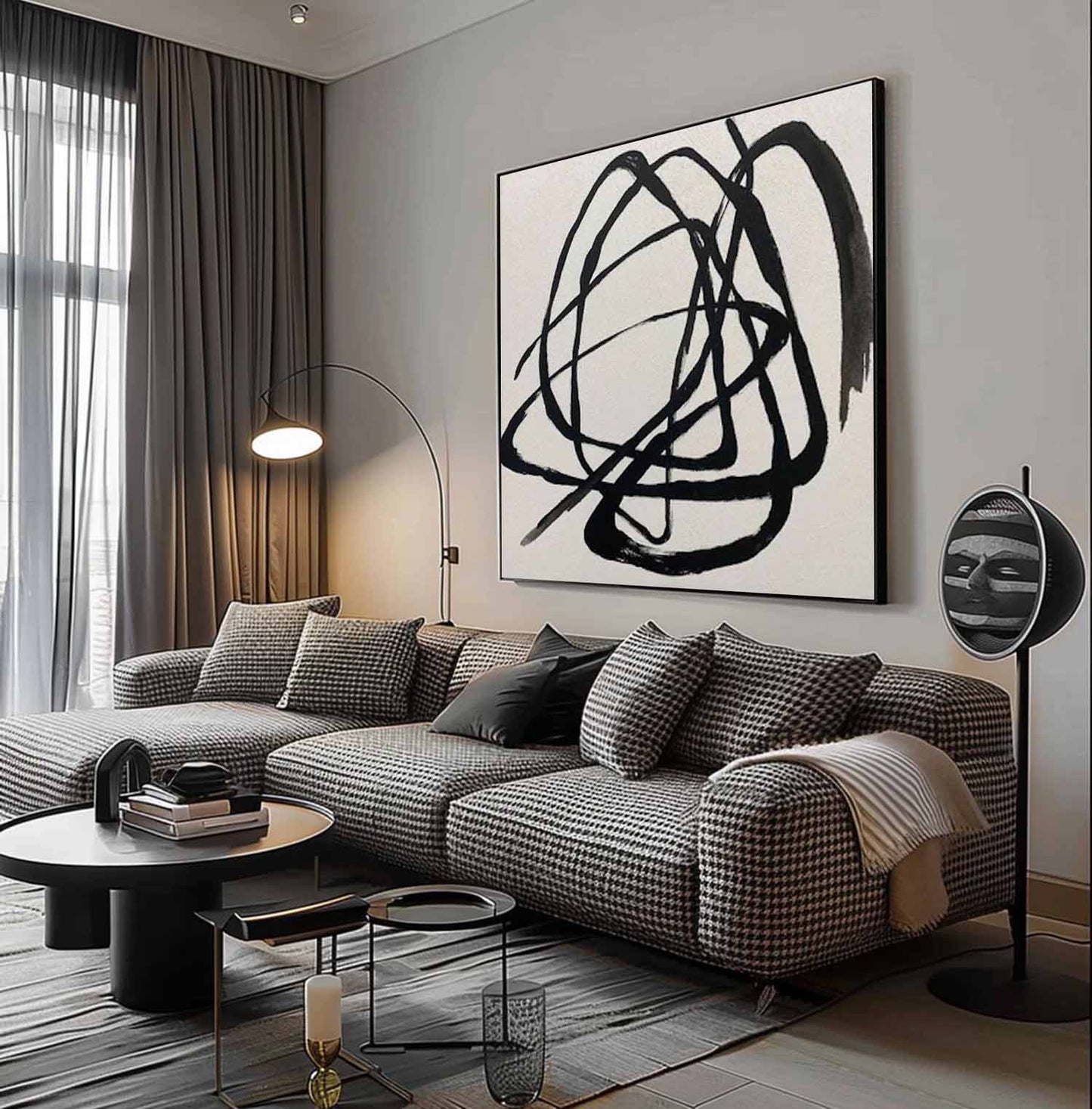 Abstract Minimalist Black Line Art Painting for Contemporary Home Decor