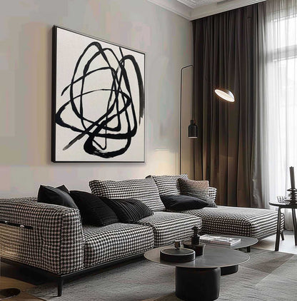 Abstract Minimalist Black Line Art Painting for Contemporary Home Decor