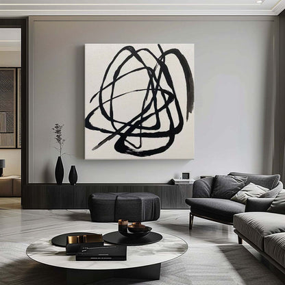 Abstract Minimalist Black Line Art Painting for Contemporary Home Decor