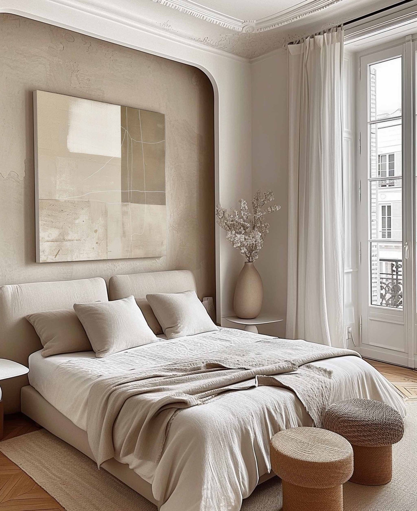Elegant Minimalist Abstract Oil Painting in Neutral Tones for Modern Décor