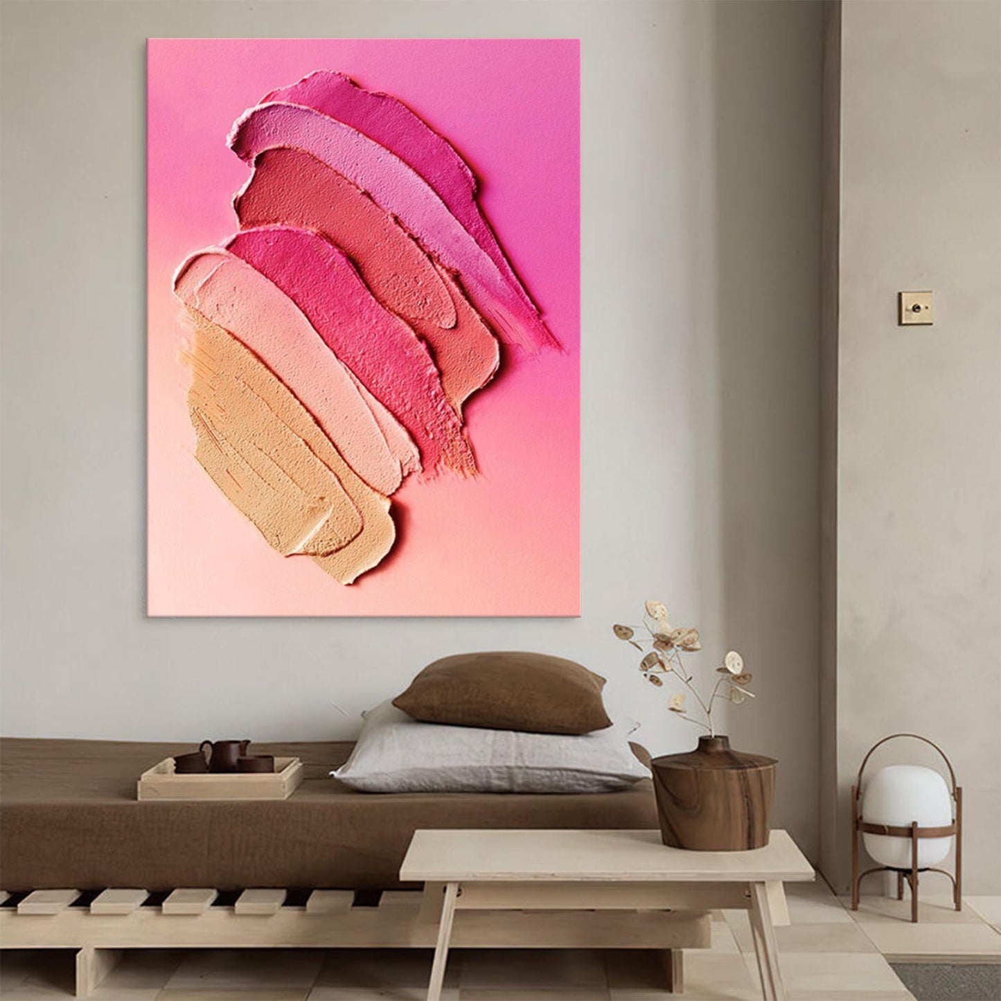 Abstract Pink and Peach Oil Painting for Modern Home Decor