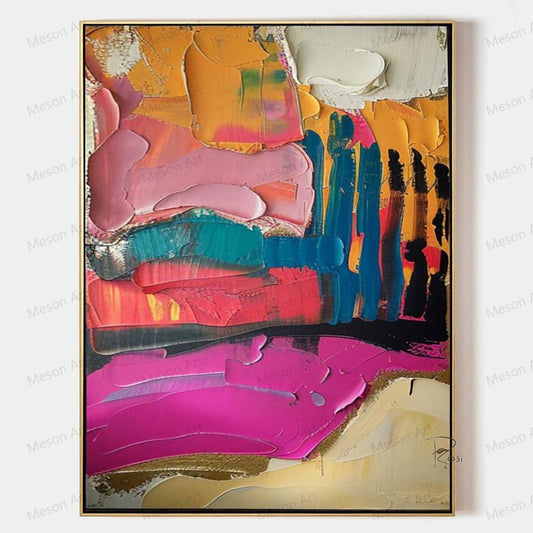 Vibrant Abstract Oil Painting with Bold Colors and Modern Texture Design