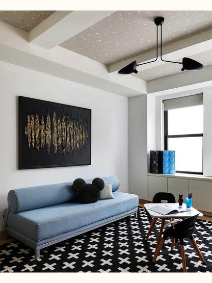 Elegant Minimalist Gold and Black Abstract Oil Painting for Modern Interiors