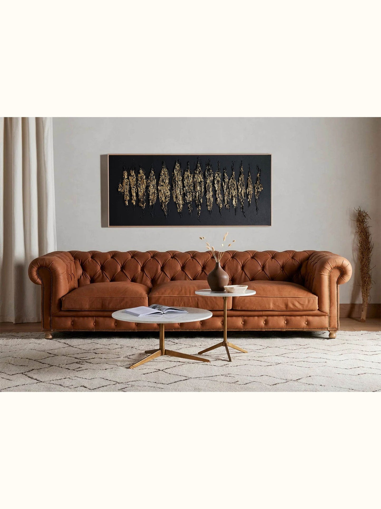 Elegant Minimalist Gold and Black Abstract Oil Painting for Modern Interiors