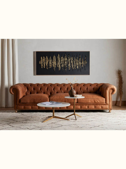 Elegant Minimalist Gold and Black Abstract Oil Painting for Modern Interiors