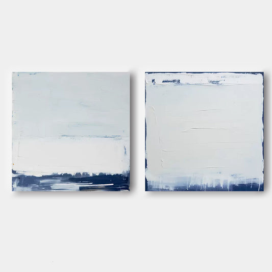 Serene Blue and White Abstract Oil Painting for Modern Home Decor