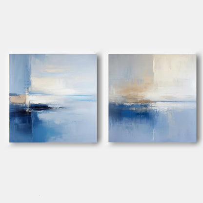 Serene Blue Abstract Oil Painting for Modern Home Décor