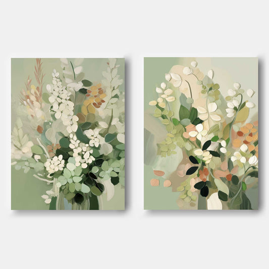 Elegant Green Floral Oil Painting for Home and Office D√©cor