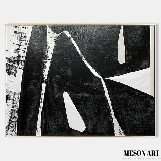Modern Black and White Minimalist Oil Painting for Contemporary Spaces