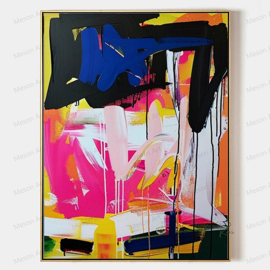 Vibrant Abstract Oil Painting Burst of Colors for Modern Home Decor