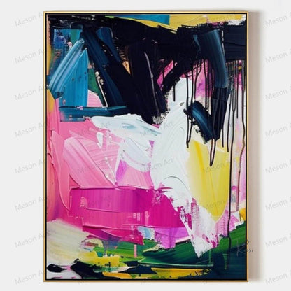 Vibrant Abstract Oil Painting with Bold Colors and Dynamic Brushstrokes