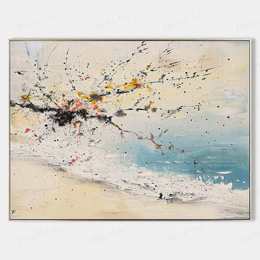 Abstract Coastal Landscape Oil Painting for Modern Home Decor