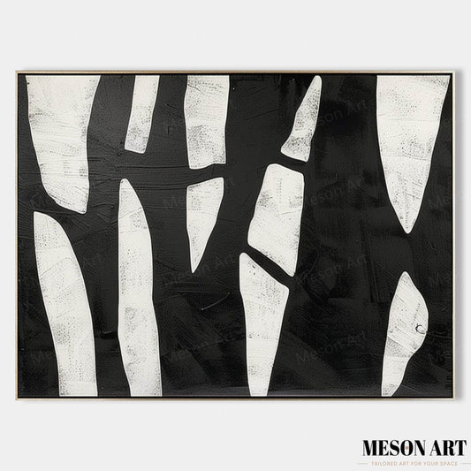 Black and White Contemporary Minimalist Oil Painting for Modern Home Decor