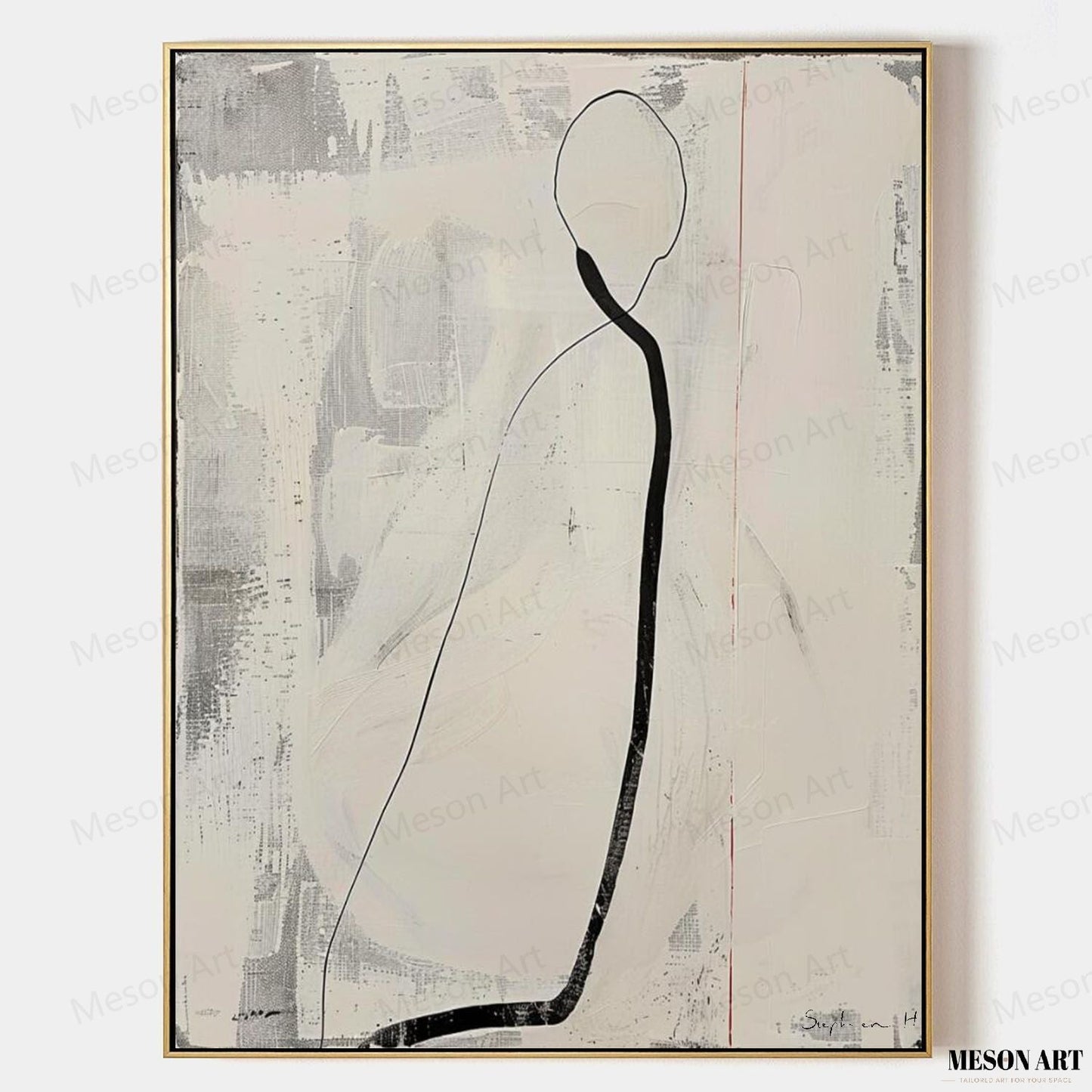 Elegant Minimalist Oil Painting with Abstract Figure for Modern Decor