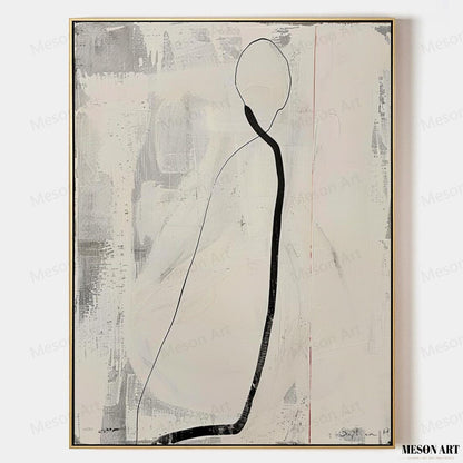 Elegant Minimalist Oil Painting with Abstract Figure for Modern Decor