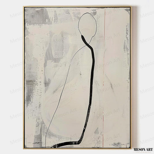 Elegant Minimalist Oil Painting with Abstract Figure for Modern Decor