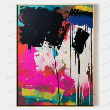 Vibrant Abstract Oil Painting with Bold Colors and Dynamic Brushstrokes