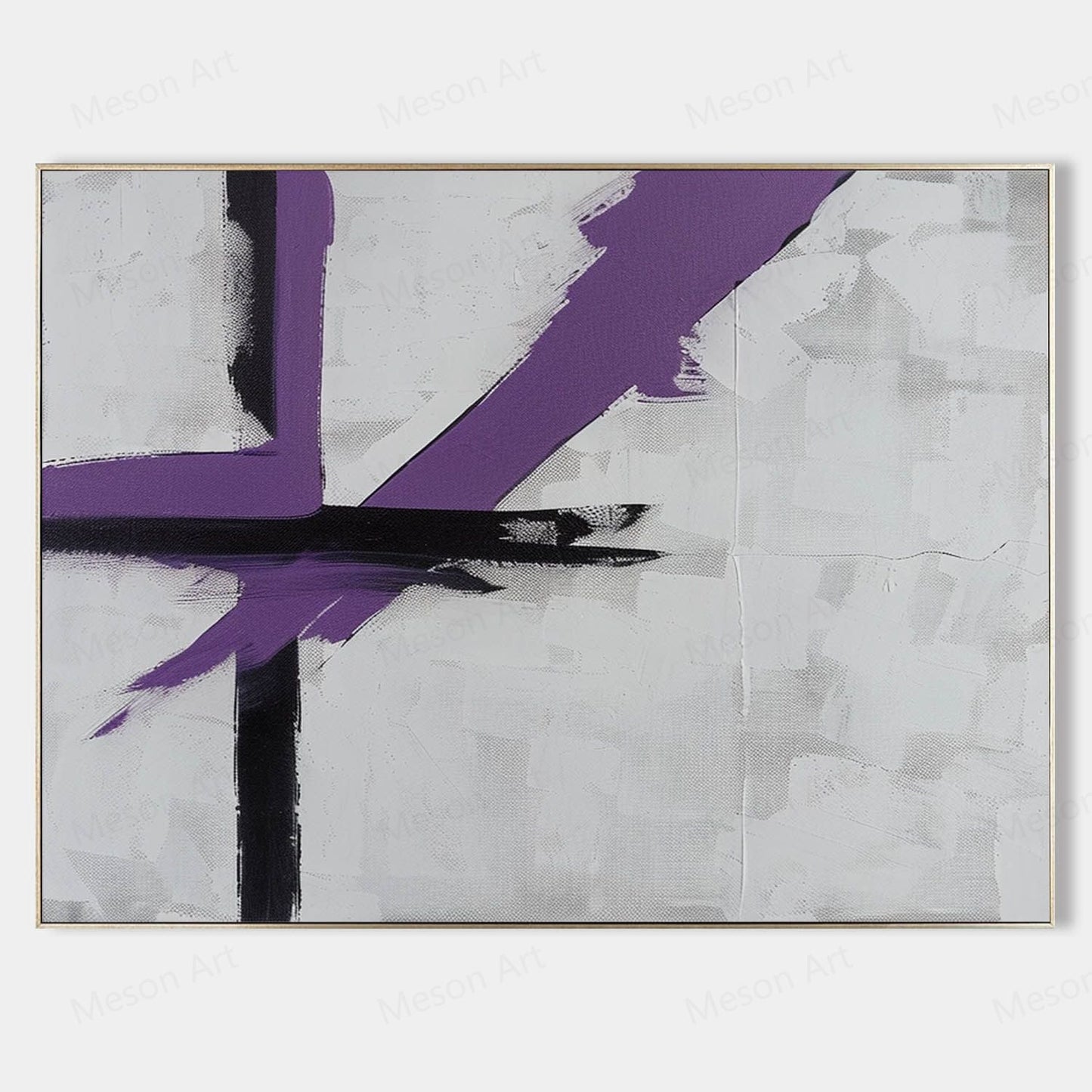 Abstract Purple and Black Minimalist Oil Painting for Modern Decor