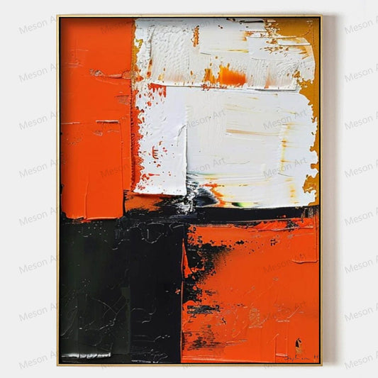 Abstract Orange and Black Oil Painting for Modern Home Decor