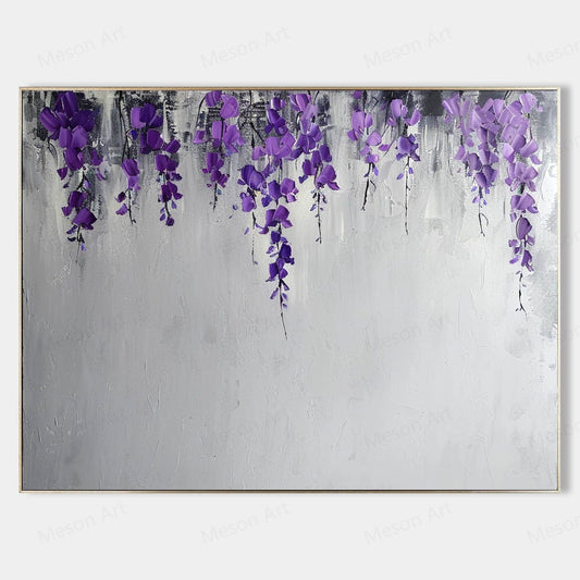 Delicate Purple Floral Abstract Oil Painting for Modern Home Decor