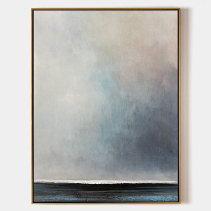 Contemporary Ocean Horizon: Serene Abstract Oil Painting for Modern Decor