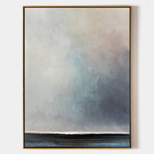Contemporary Ocean Horizon: Serene Abstract Oil Painting for Modern Decor