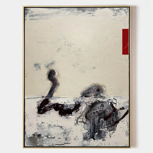 Contemporary Beige Abstract Oil Painting for Modern Home Decor