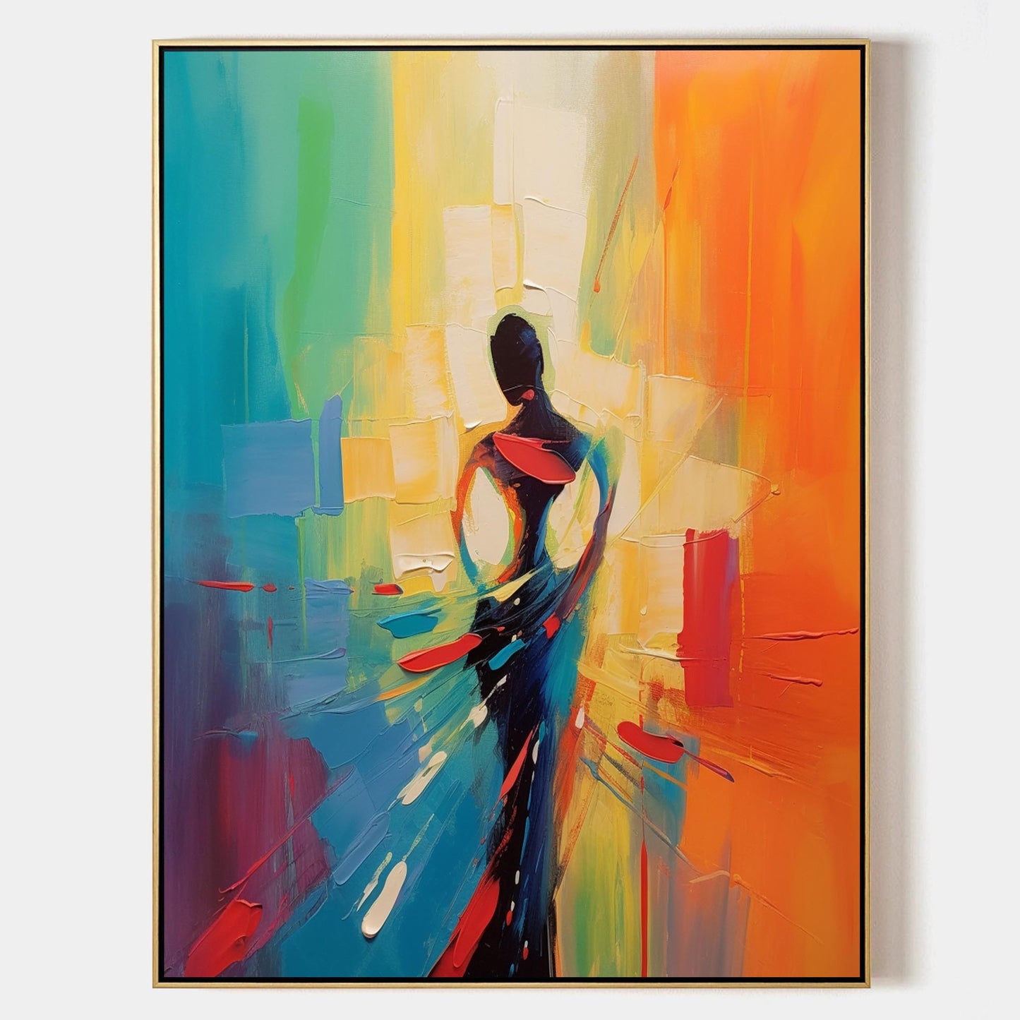 Vibrant Abstract Oil Painting of a Figure in Motion | Colorful Palette Art