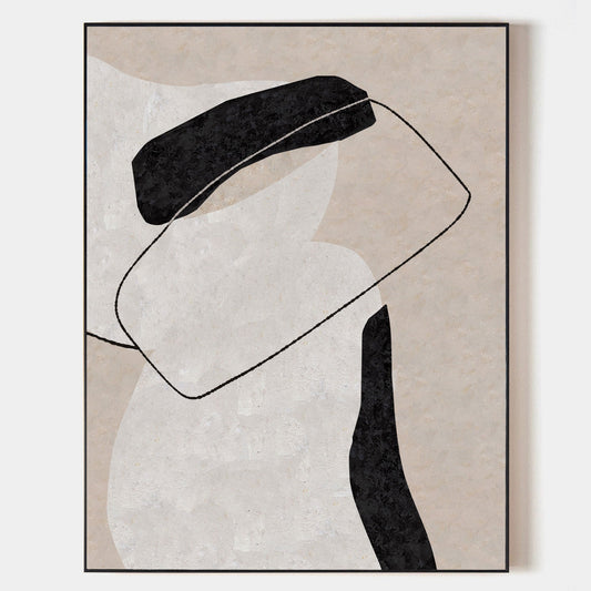 Contemporary Minimalist Oil Painting with Abstract Black and White Design