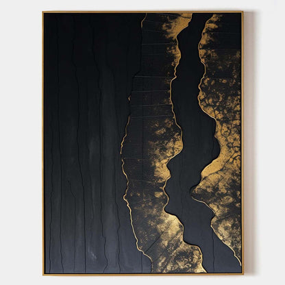 Elegant Minimalist Black and Gold Abstract Oil Painting for Modern Decor