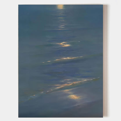 Serene Blue Ocean Reflection Oil Painting for Tranquil Home Decor