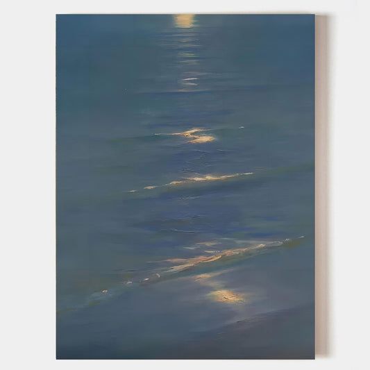 Serene Blue Ocean Reflection Oil Painting for Tranquil Home Decor