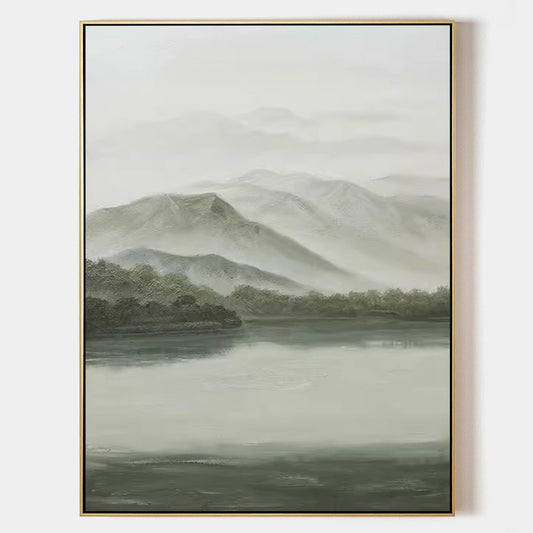 Serene Mountain Landscape Oil Painting for Tranquil Home Decor