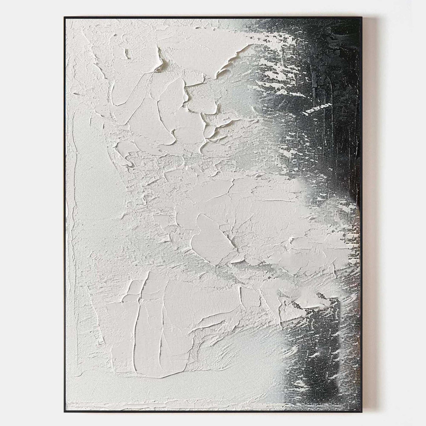 Textured White and Black Modern Abstract Oil Painting for Elegant Spaces