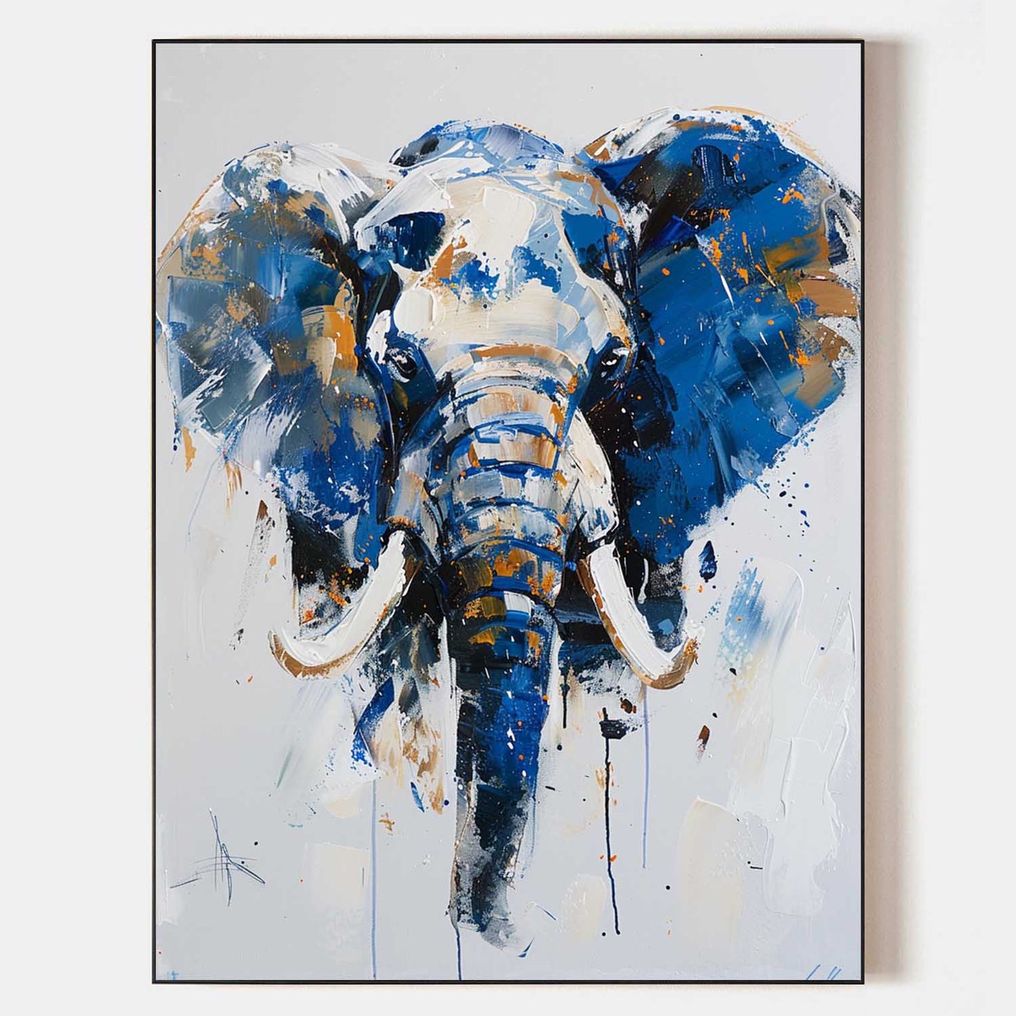 Vibrant Blue Elephant Canvas Art - Colorful Abstract Wildlife Wall Decor