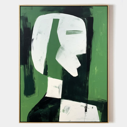 Abstract Green Minimalist Oil Painting for Modern Home Decor