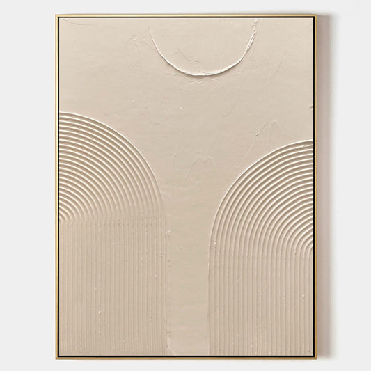 Modern Beige Abstract Oil Painting with Textured Lines and Minimalist Design