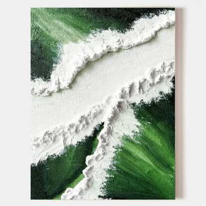 Textured Green and White Abstract Oil Painting for Modern Home Decor