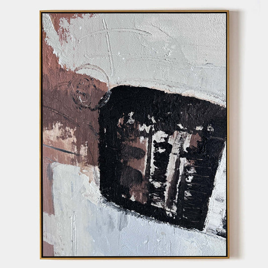 Contemporary Abstract Oil Painting with Bold Textures and Earthy Tones