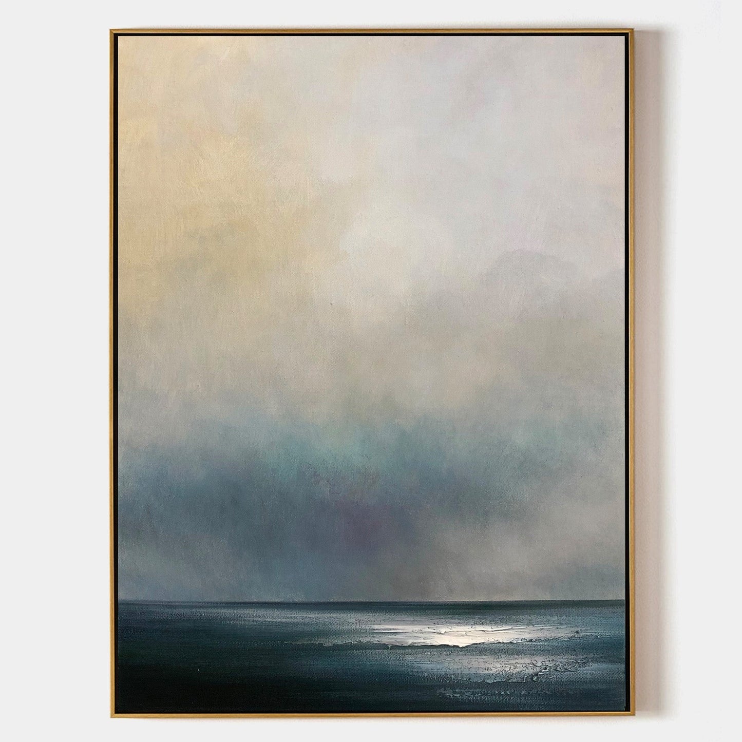 Serene Modern Abstract Ocean Landscape Oil Painting for Home Decor