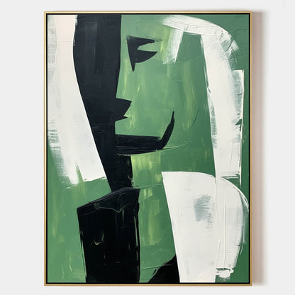 Abstract Green Minimalist Oil Painting for Modern Decor