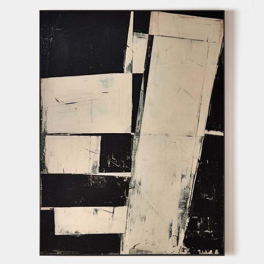 Contemporary Black and White Abstract Oil Painting for Modern Decor