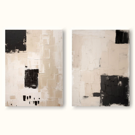 Modern Minimalist Black and White Abstract Oil Painting for Contemporary Decor