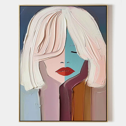 Abstract Expressionist Oil Painting of a Woman's Face with Vibrant Color Palette