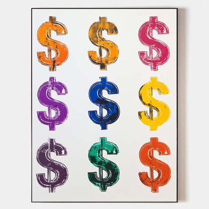 Colorful Dollar Sign Abstract Oil Painting for Modern Home Decor